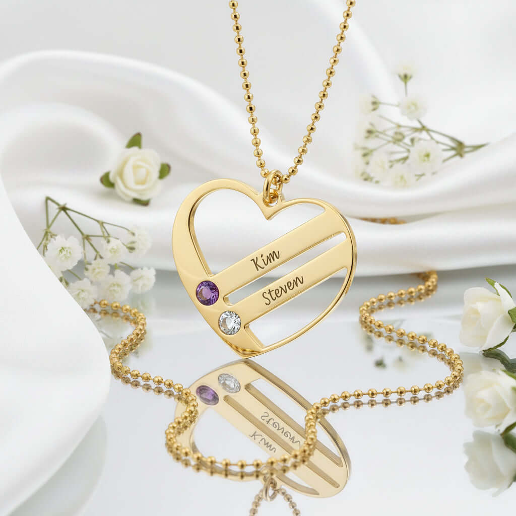 Custom Engraved Name Necklace – S925 Silver Heart Diamond Pendant - Hadi Craft