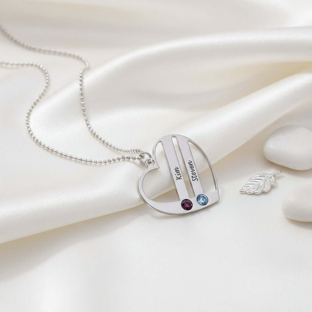 Custom Engraved Name Necklace – S925 Silver Heart Diamond Pendant - Hadi Craft
