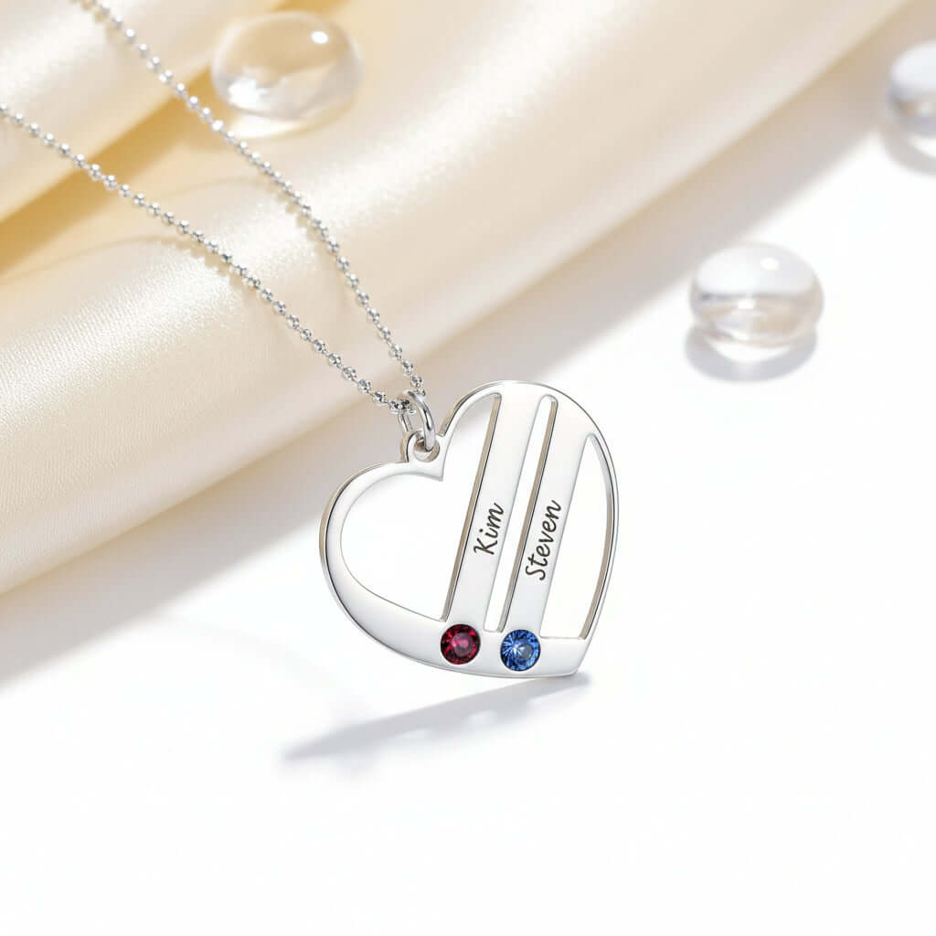 Custom Engraved Name Necklace – S925 Silver Heart Diamond Pendant - Hadi Craft