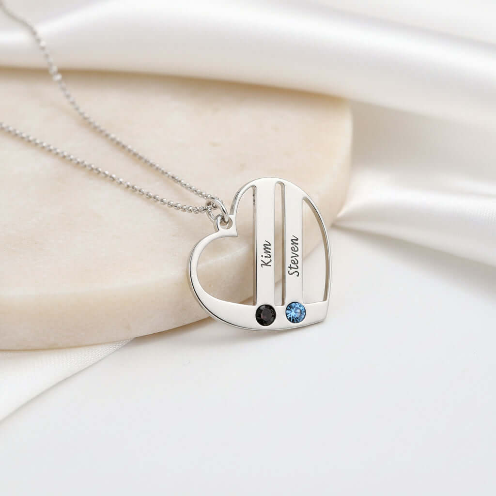Custom Engraved Name Necklace – S925 Silver Heart Diamond Pendant - Hadi Craft