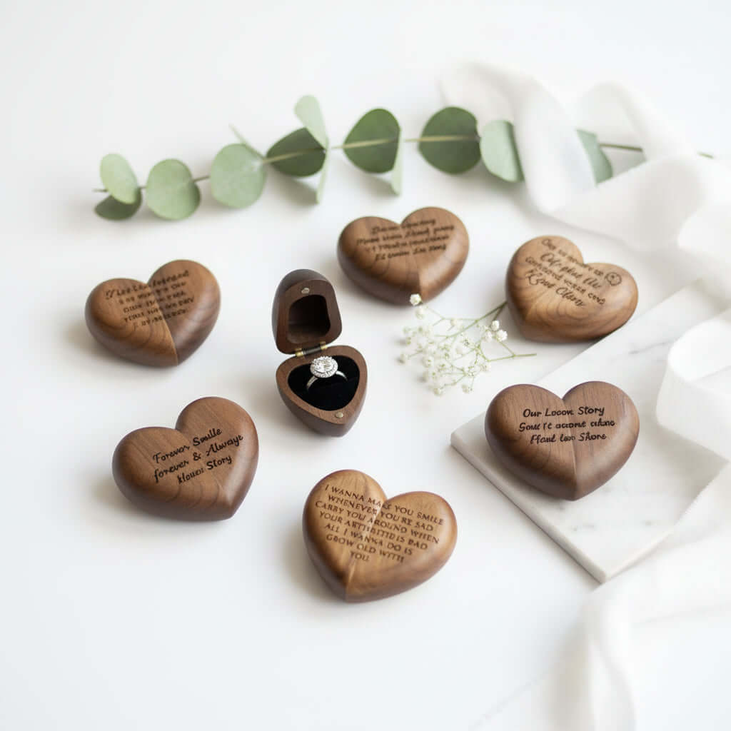 Custom Engraved Proposal Ring Box – Wooden Diamond Ring Gift Box - Hadi Craft