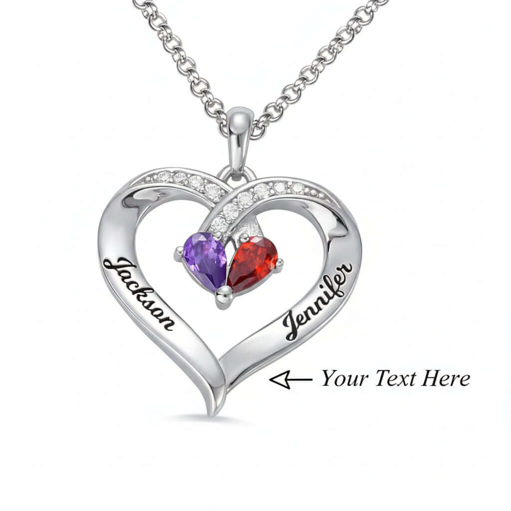 Custom Heart Gemstone Necklace – S925 Silver Personalized Name Pendant for Couples - Hadi Craft
