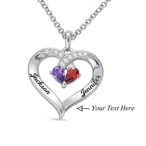 Custom Heart Gemstone Necklace – S925 Silver Personalized Name Pendant for Couples - Hadi Craft