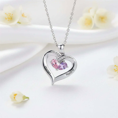 Custom Heart Gemstone Necklace – S925 Silver Personalized Name Pendant for Couples - Hadi Craft