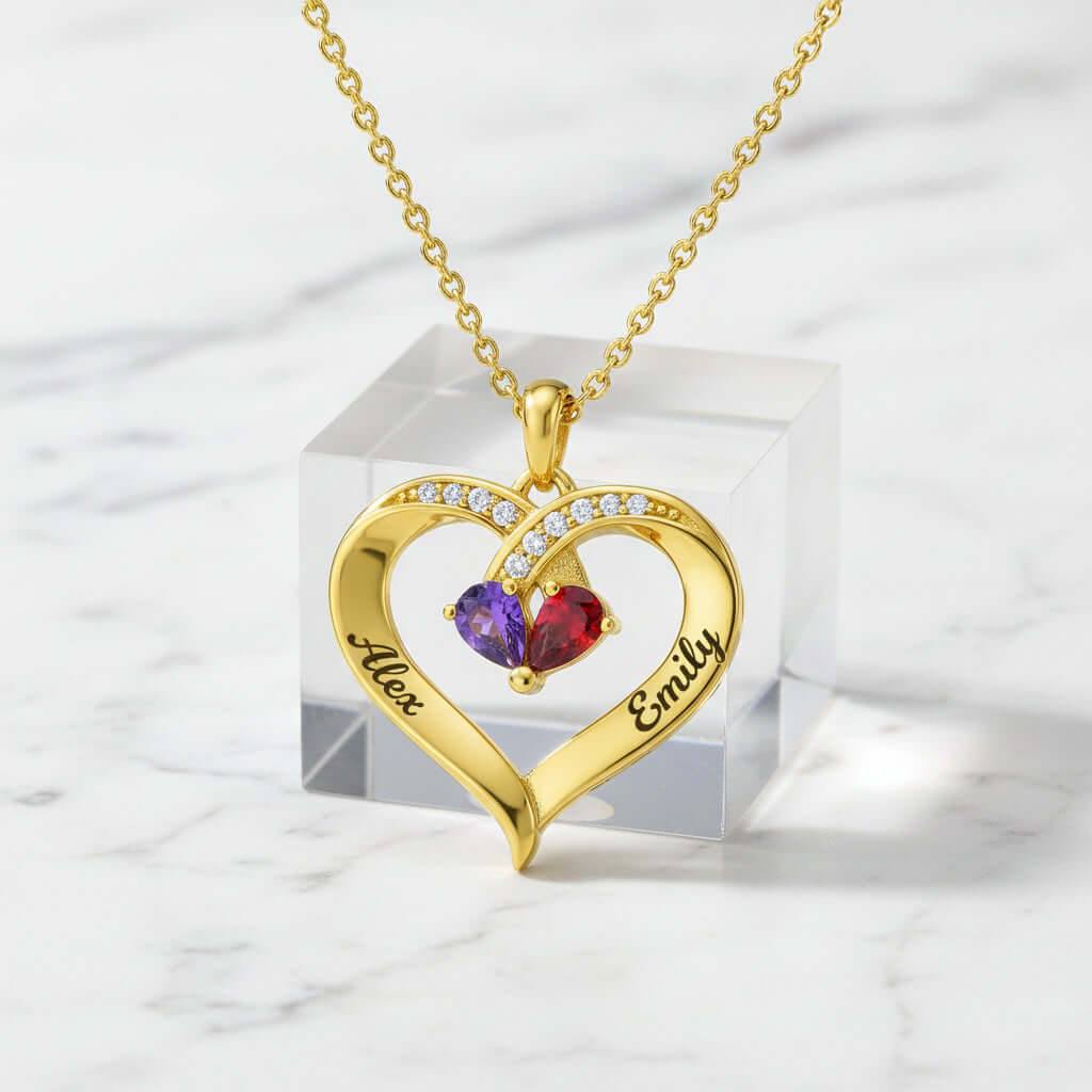 Custom Heart Gemstone Necklace – S925 Silver Personalized Name Pendant for Couples - Hadi Craft