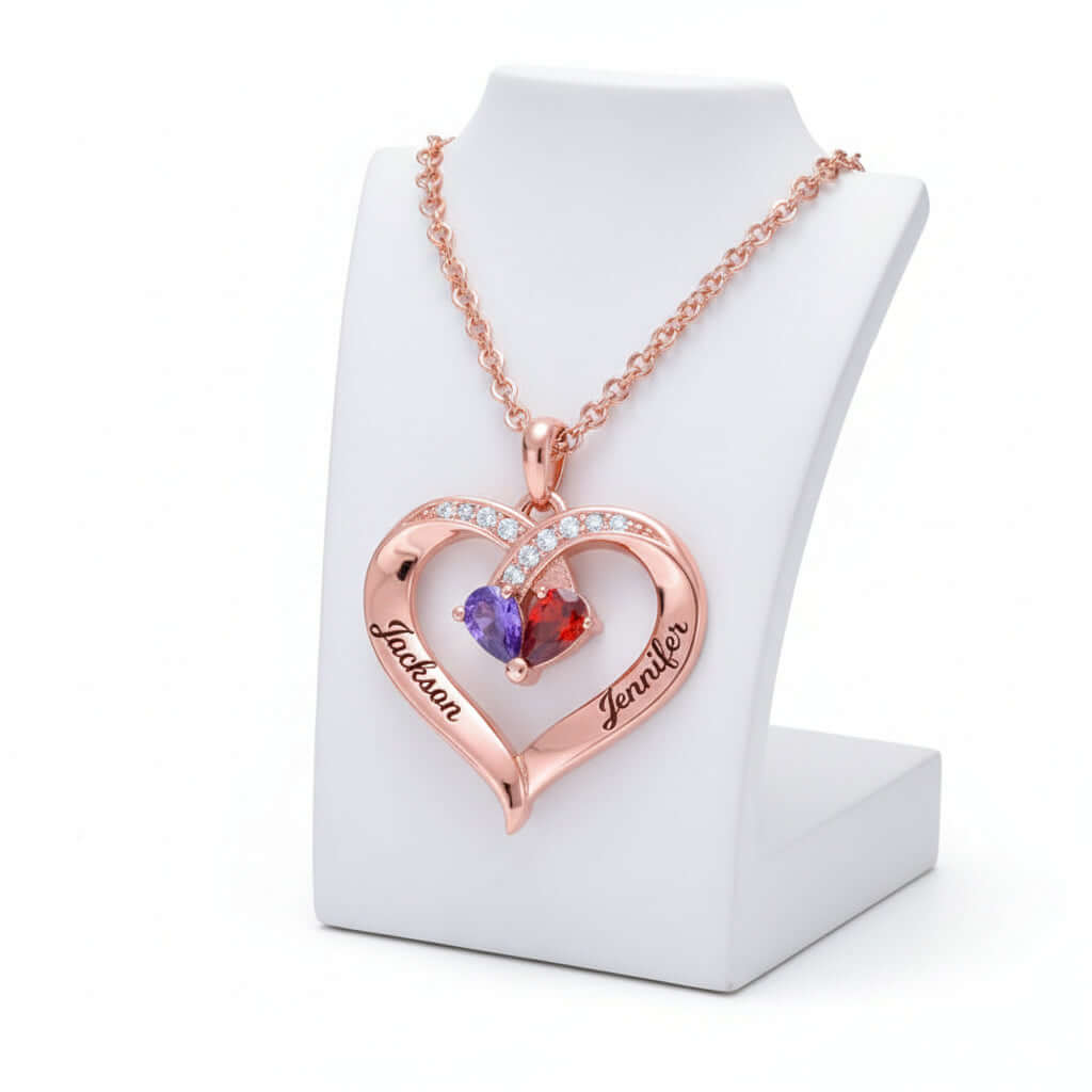 Custom Heart Gemstone Necklace – S925 Silver Personalized Name Pendant for Couples - Hadi Craft