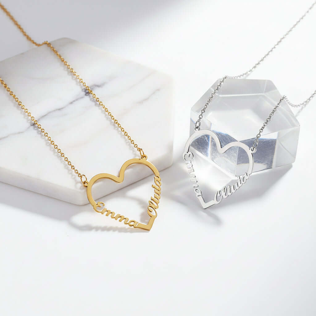 Custom Name Heart Necklace – Gold Stainless Steel Personalized Choker for Women - Hadi Craft