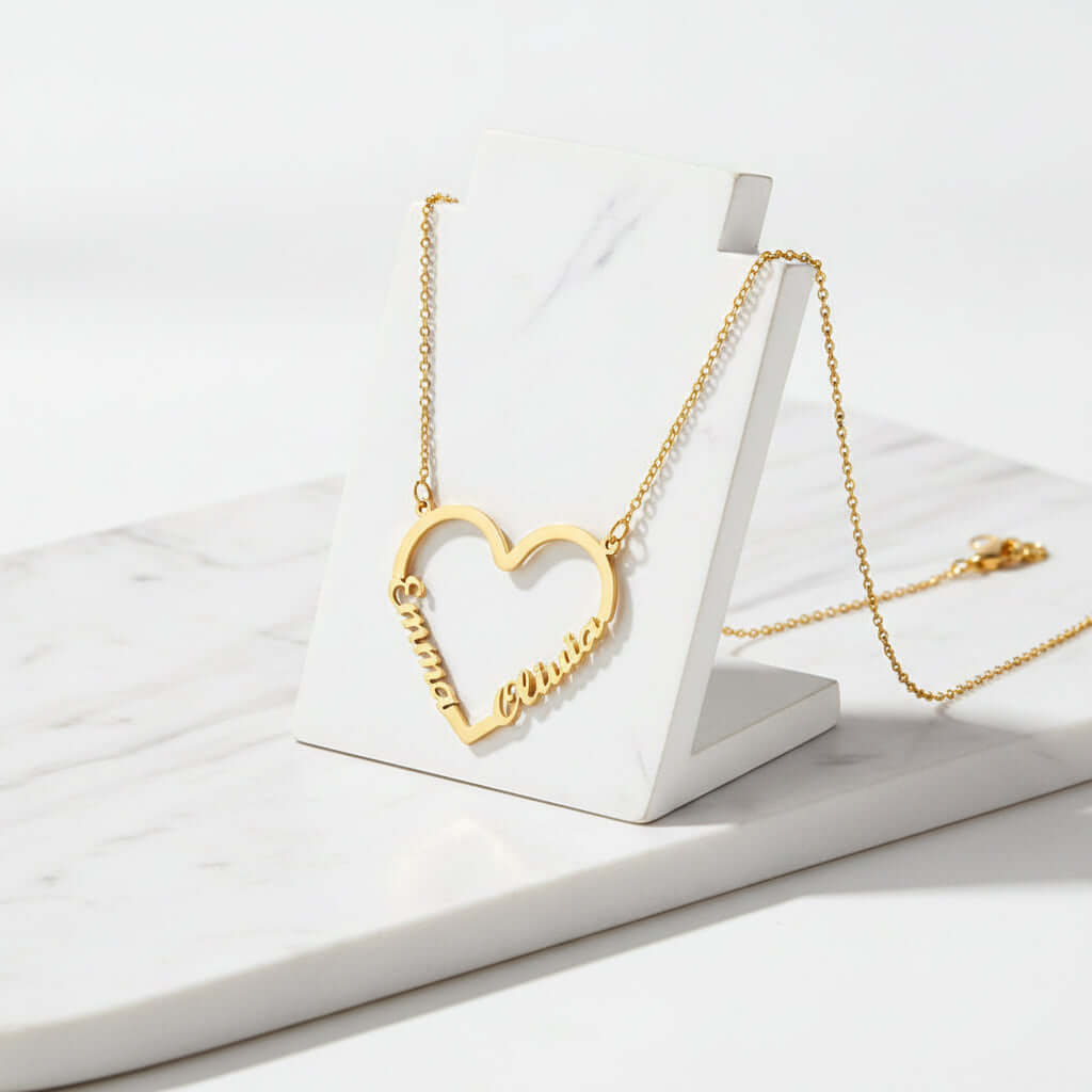 Custom Name Heart Necklace – Gold Stainless Steel Personalized Choker for Women - Hadi Craft