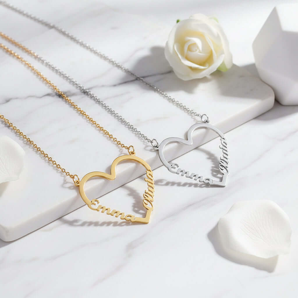 Custom Name Heart Necklace – Gold Stainless Steel Personalized Choker for Women - Hadi Craft