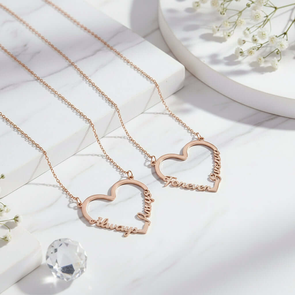 Custom Name Heart Necklace – Gold Stainless Steel Personalized Choker for Women - Hadi Craft