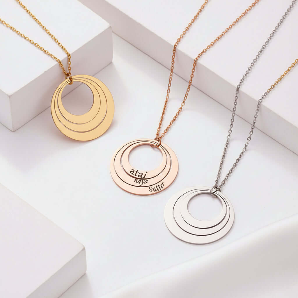 Custom Name Necklace Personalized Stainless Steel Triple Name Pendant - Hadi Craft