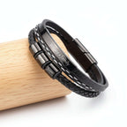 Custom Name Punk Leather Bracelet – Engraved Stainless Steel Wristband - Hadi Craft