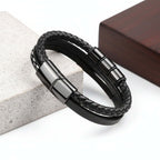 Custom Name Punk Leather Bracelet – Engraved Stainless Steel Wristband - Hadi Craft