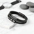 Custom Name Punk Leather Bracelet – Engraved Stainless Steel Wristband - Hadi Craft