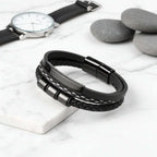 Custom Name Punk Leather Bracelet – Engraved Stainless Steel Wristband - Hadi Craft