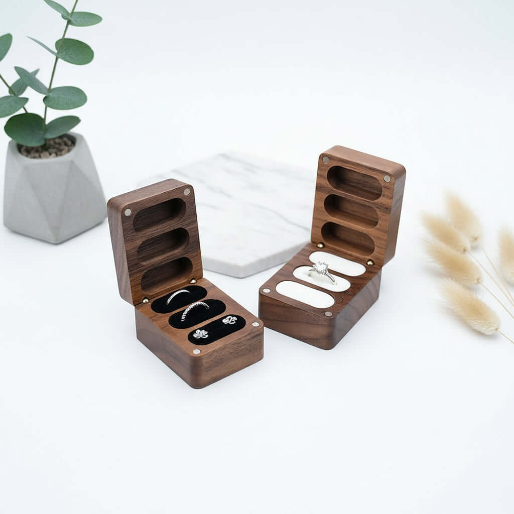 Custom Walnut Wedding Ring Box Luxury Wooden Jewelry Proposal Box - Hadi Craft