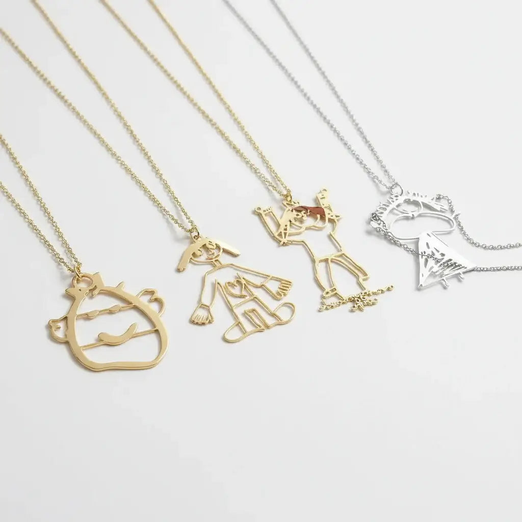 Custom child's drawing necklace stainless steel - Hadi Craft