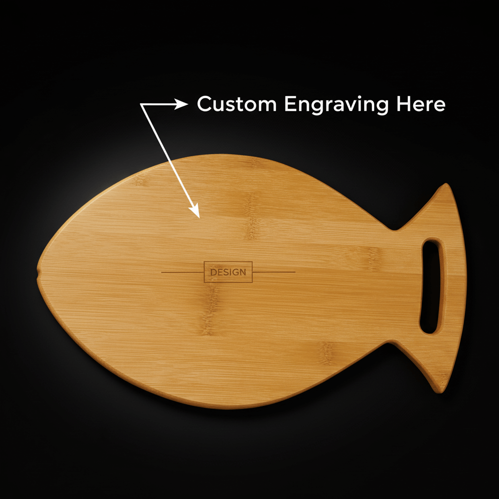 Custom engraved bamboo fish cutting board Bamboo wood Fish Shaped - Hadi Craft