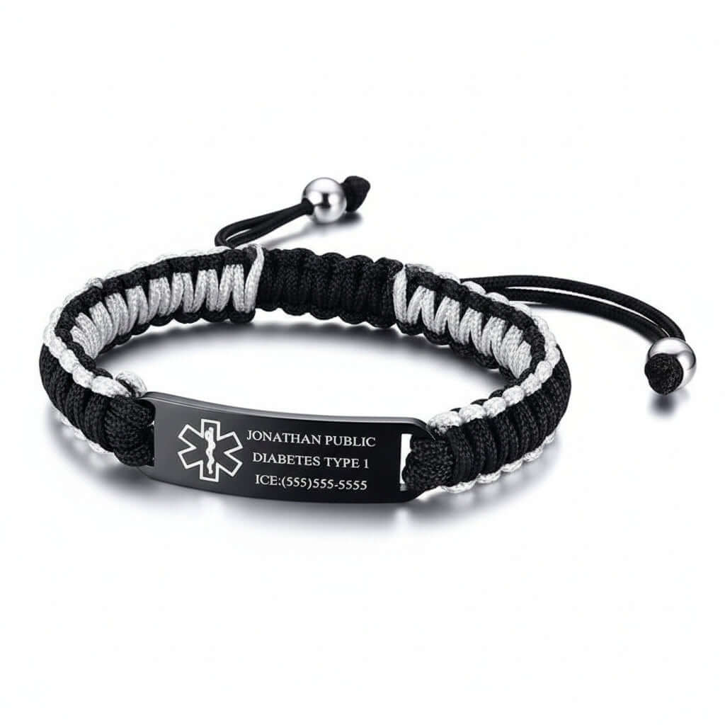 Custom engraved braided bracelet – Black Steel Engraved Wristband - Hadi Craft