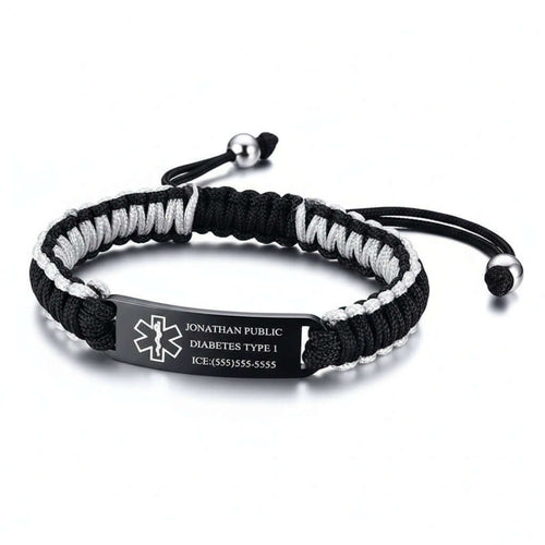 Custom engraved braided bracelet – Black Steel Engraved Wristband - Hadi Craft