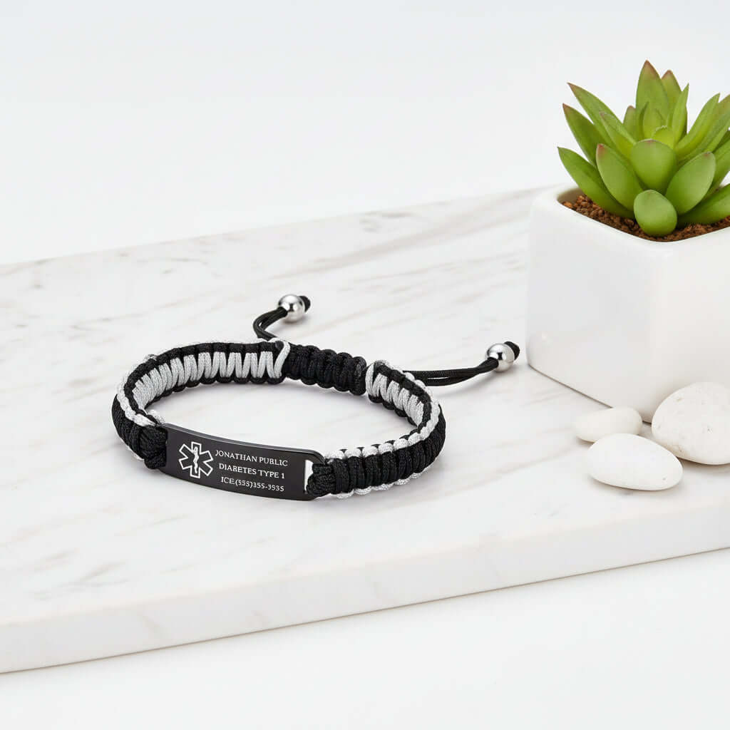 Custom engraved braided bracelet – Black Steel Engraved Wristband - Hadi Craft