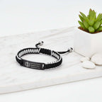 Custom engraved braided bracelet – Black Steel Engraved Wristband - Hadi Craft