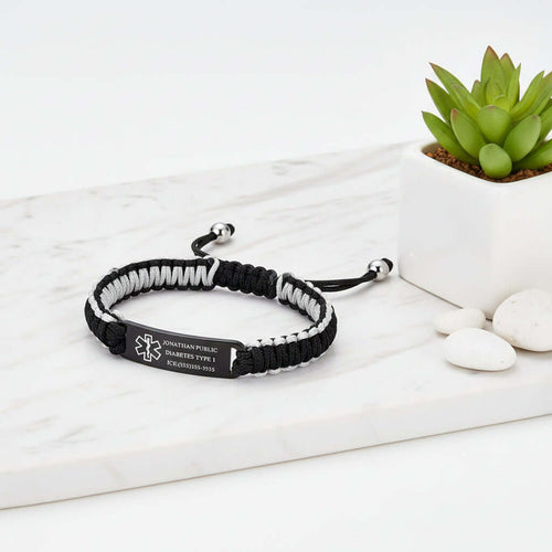 Custom engraved braided bracelet – Black Steel Engraved Wristband - Hadi Craft