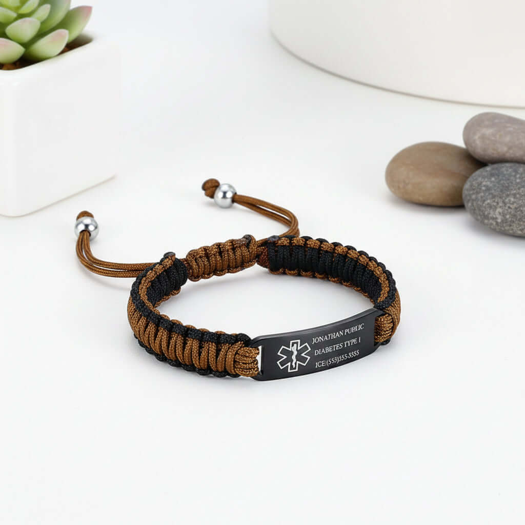 Custom engraved braided bracelet – Black Steel Engraved Wristband - Hadi Craft