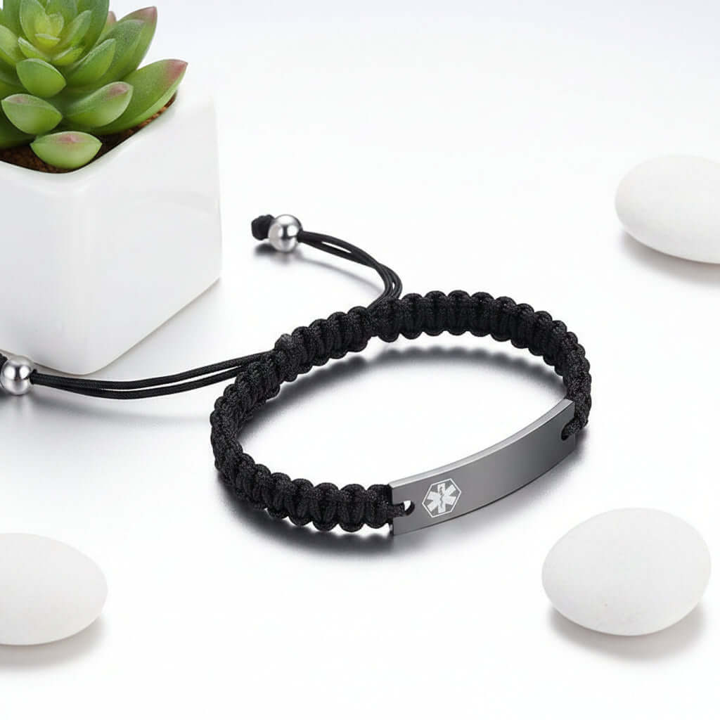 Custom engraved braided bracelet – Black Steel Engraved Wristband - Hadi Craft