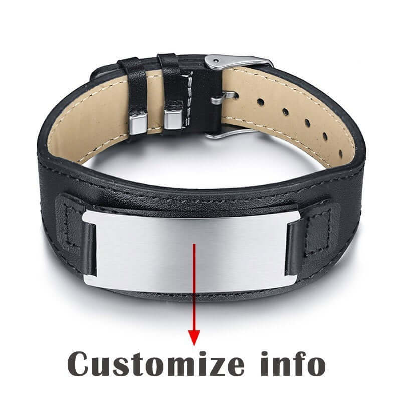 Custom engraved leather bracelet & Stainless Steel Bracelet – Unisex - Hadi Craft