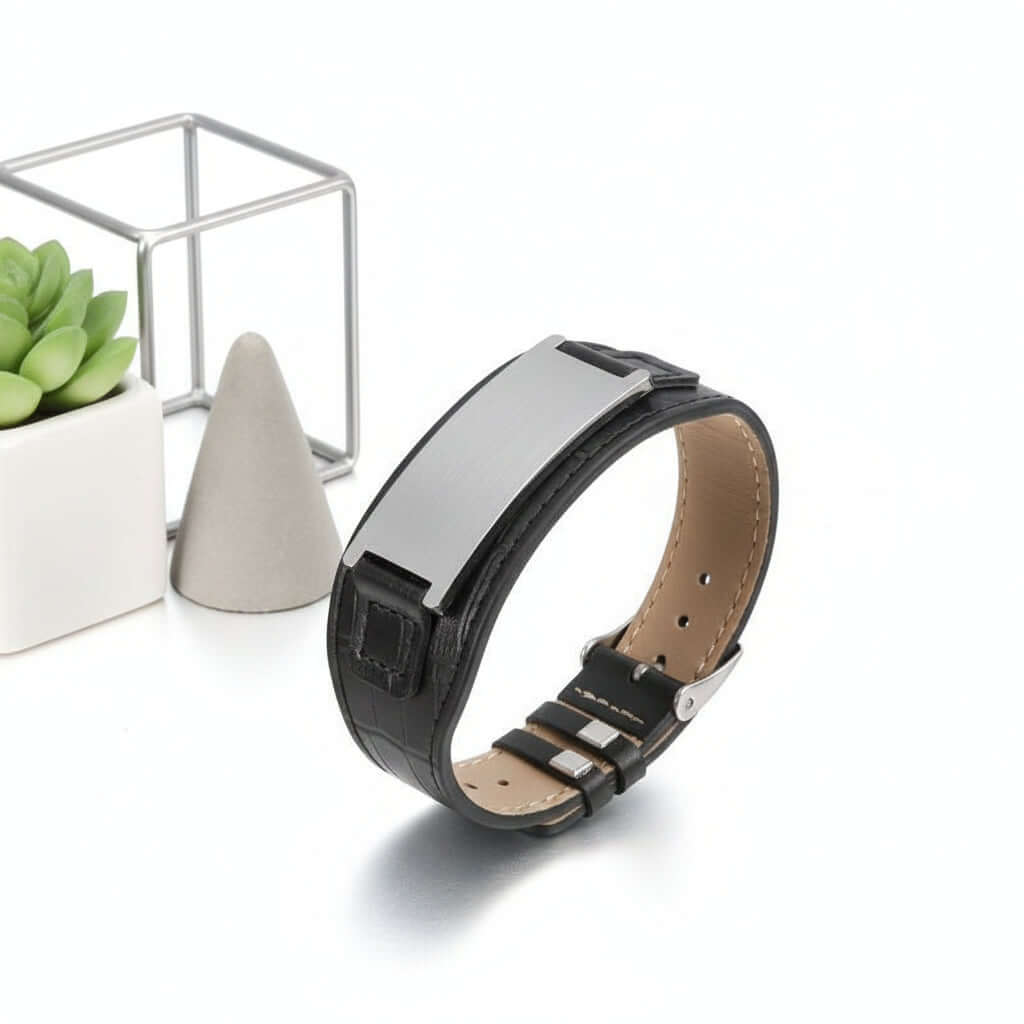 Custom engraved leather bracelet & Stainless Steel Bracelet – Unisex - Hadi Craft