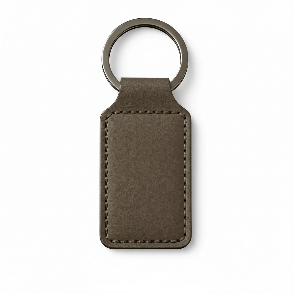 Custom gray leather rectangle keychain customize laser engraving - Hadi Craft