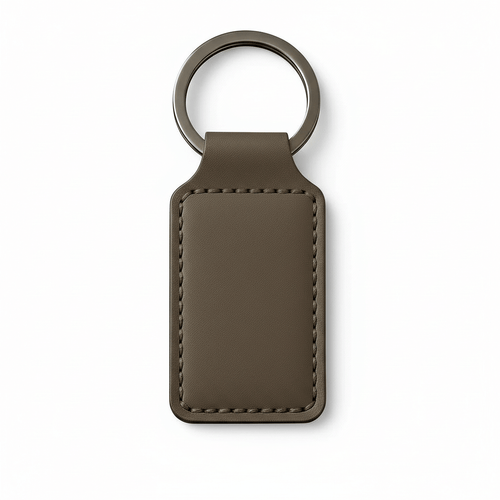 Custom gray leather rectangle keychain customize laser engraving - Hadi Craft