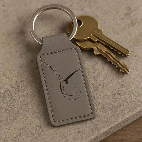 Custom gray leather rectangle keychain customize laser engraving - Hadi Craft