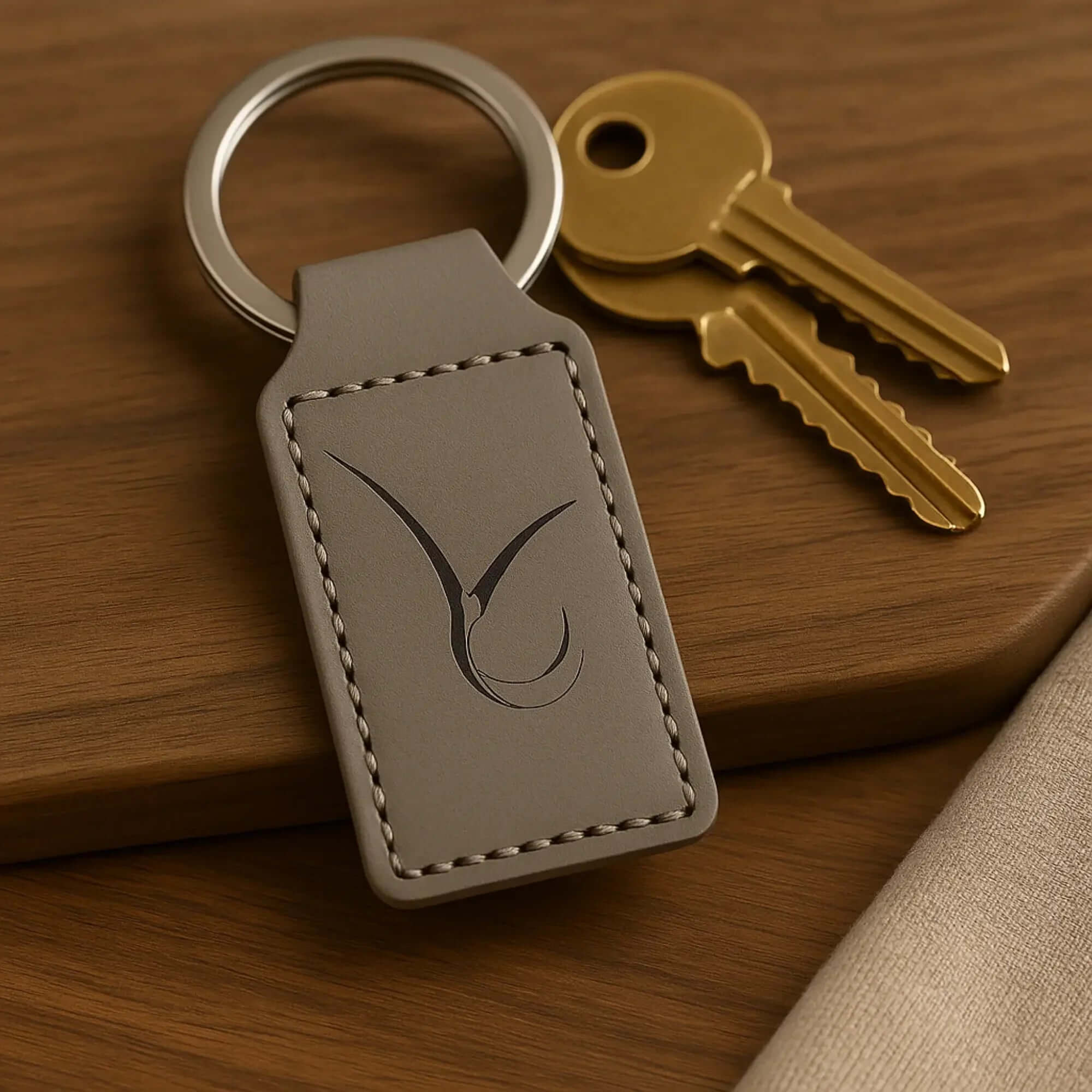 Custom gray leather rectangle keychain customize laser engraving - Hadi Craft