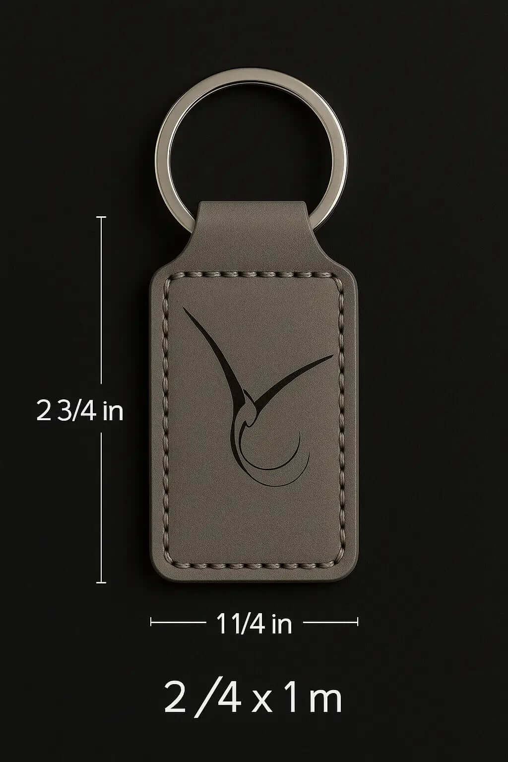 Custom gray leather rectangle keychain customize laser engraving - Hadi Craft