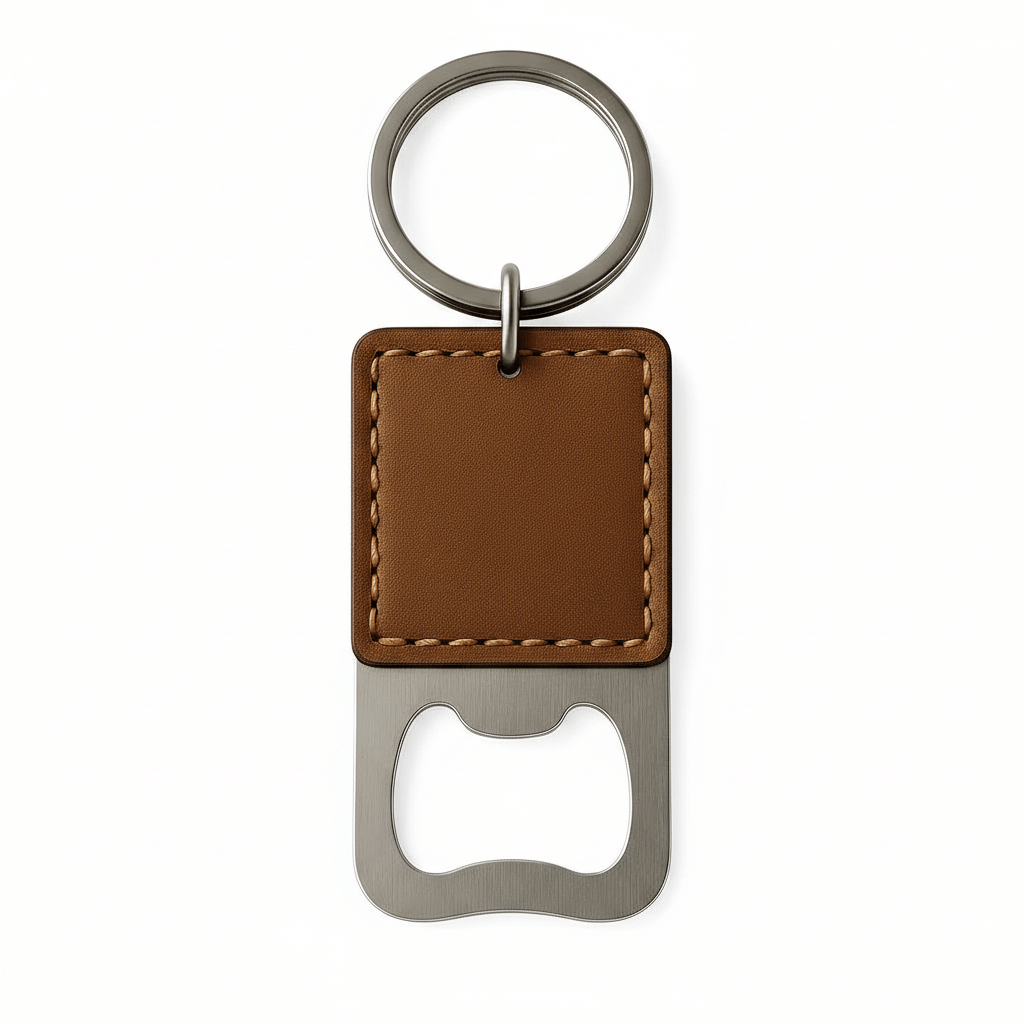 Custom leather keychain bottle opener customize laser engraving - Hadi Craft
