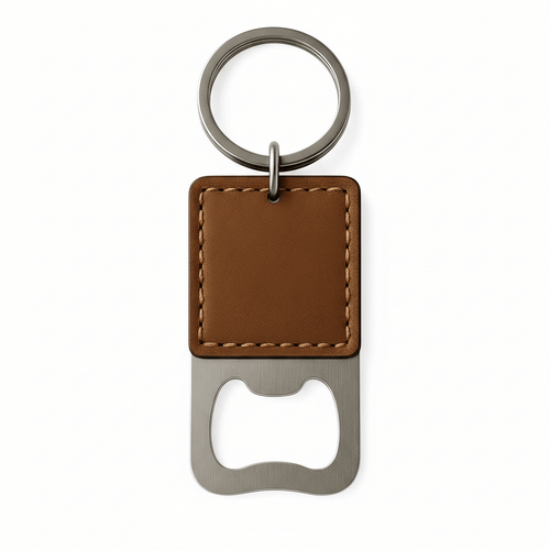 Custom leather keychain bottle opener customize laser engraving - Hadi Craft