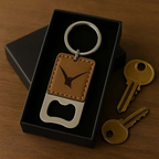 Custom leather keychain bottle opener customize laser engraving - Hadi Craft