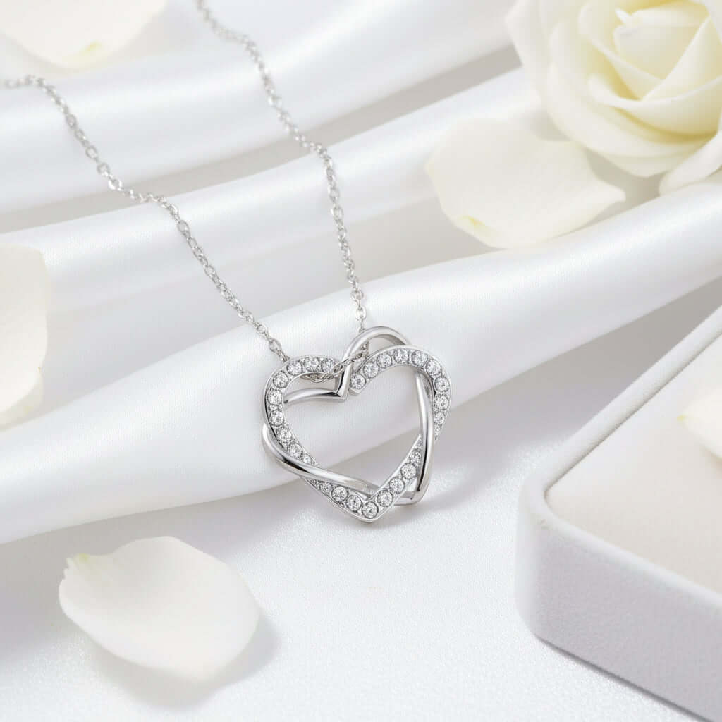 Customized heart necklace Double Diamond Necklace Korean Style Jewelry - Hadi Craft