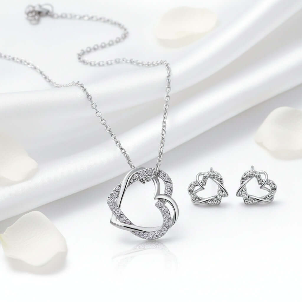 Customized heart necklace Double Diamond Necklace Korean Style Jewelry - Hadi Craft