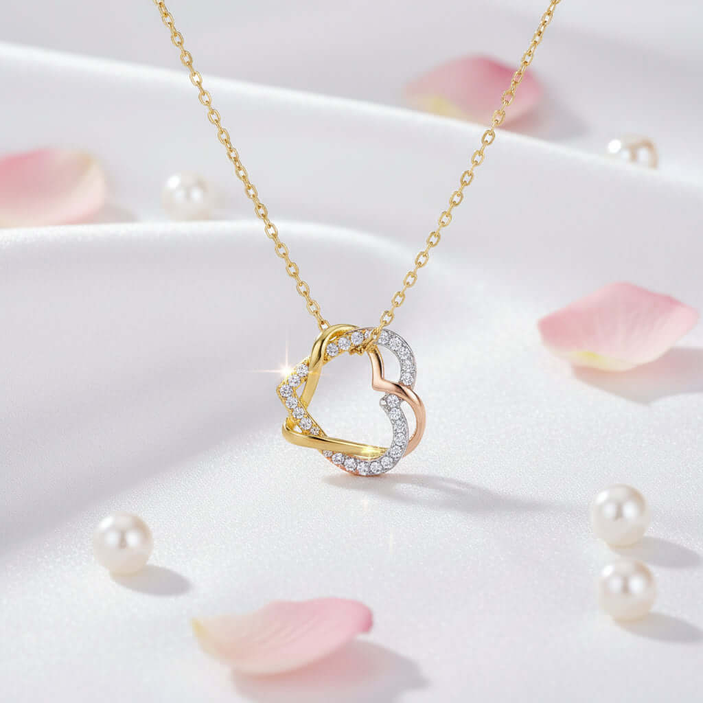 Customized heart necklace Double Diamond Necklace Korean Style Jewelry - Hadi Craft