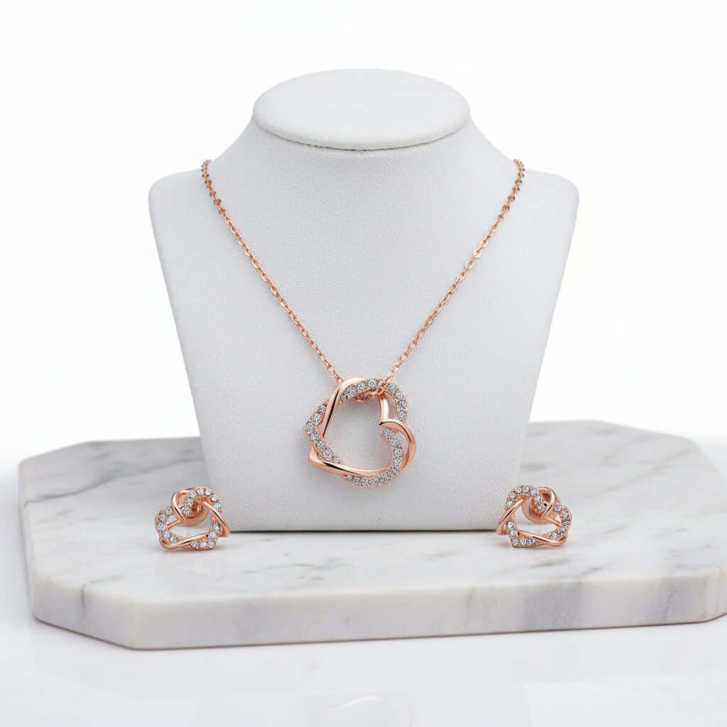 Customized heart necklace Double Diamond Necklace Korean Style Jewelry - Hadi Craft