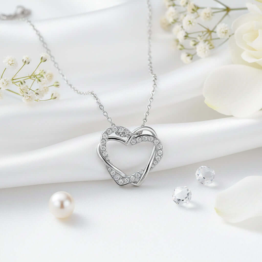Customized heart necklace Double Diamond Necklace Korean Style Jewelry - Hadi Craft