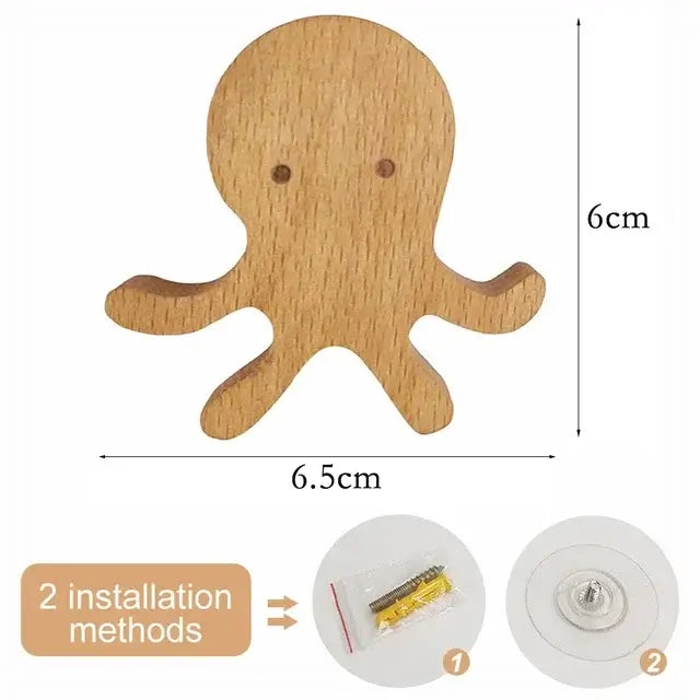 Cute Animal Wooden Wall Hook – Kids Room Coat & Key Holder Decor - Hadi Craft