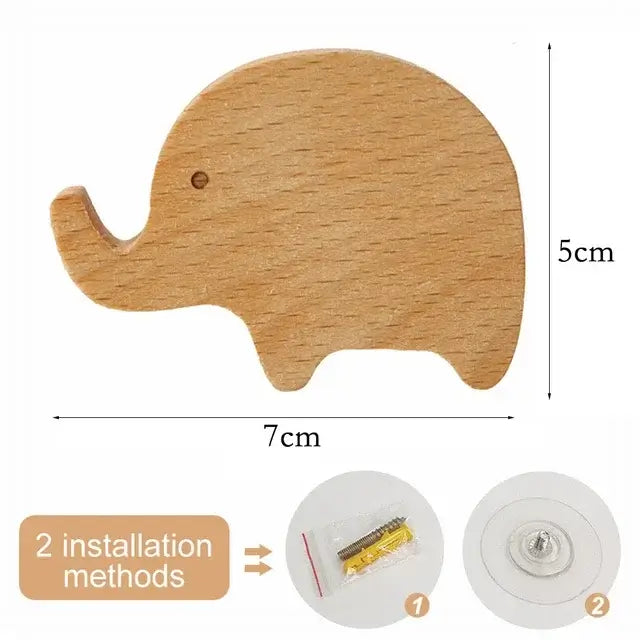 Cute Animal Wooden Wall Hook – Kids Room Coat & Key Holder Decor - Hadi Craft