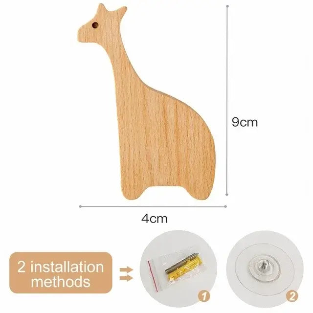 Cute Animal Wooden Wall Hook – Kids Room Coat & Key Holder Decor - Hadi Craft