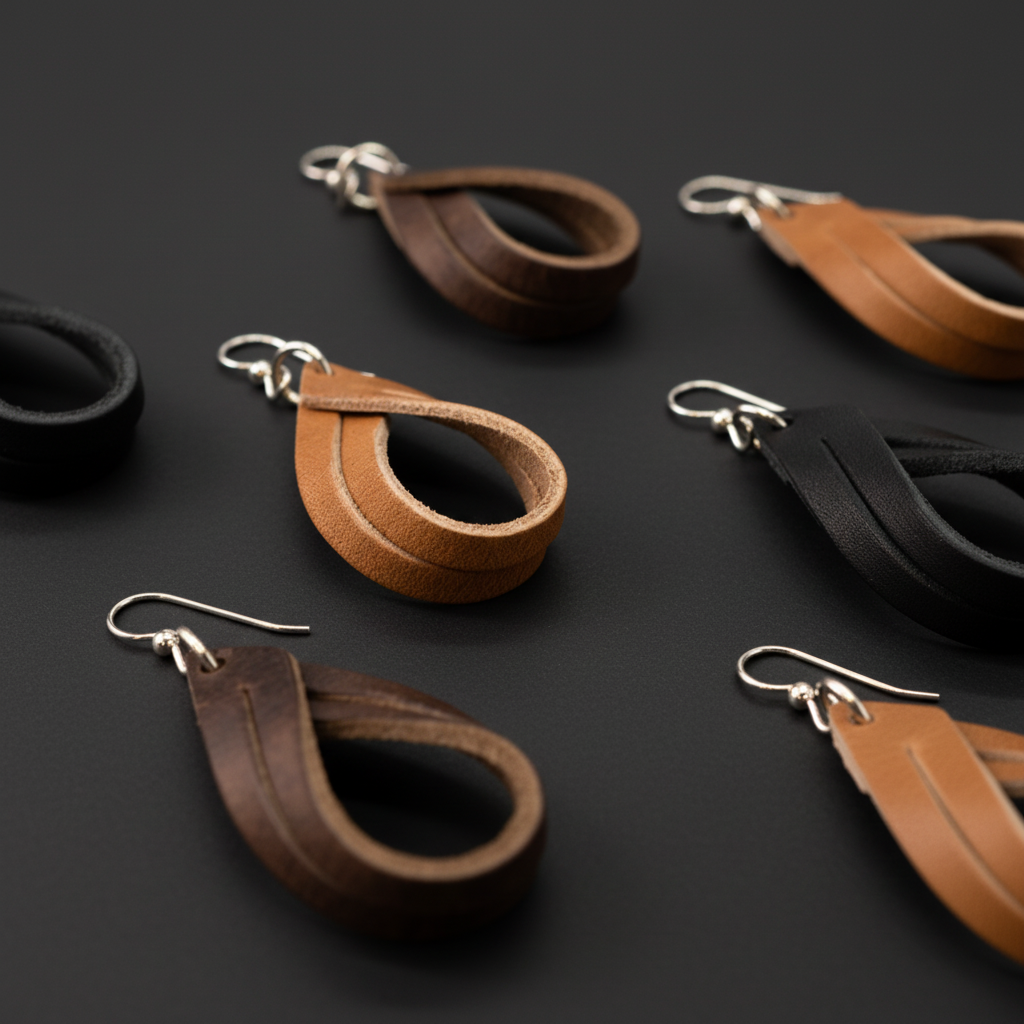 Double Hoop Leather Earrings – Modern & Minimal