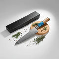 Damascus Chef Knife with Blue Resin Handle - Hadi Craft