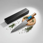 Damascus Chef Knife with Blue Resin Handle - Hadi Craft
